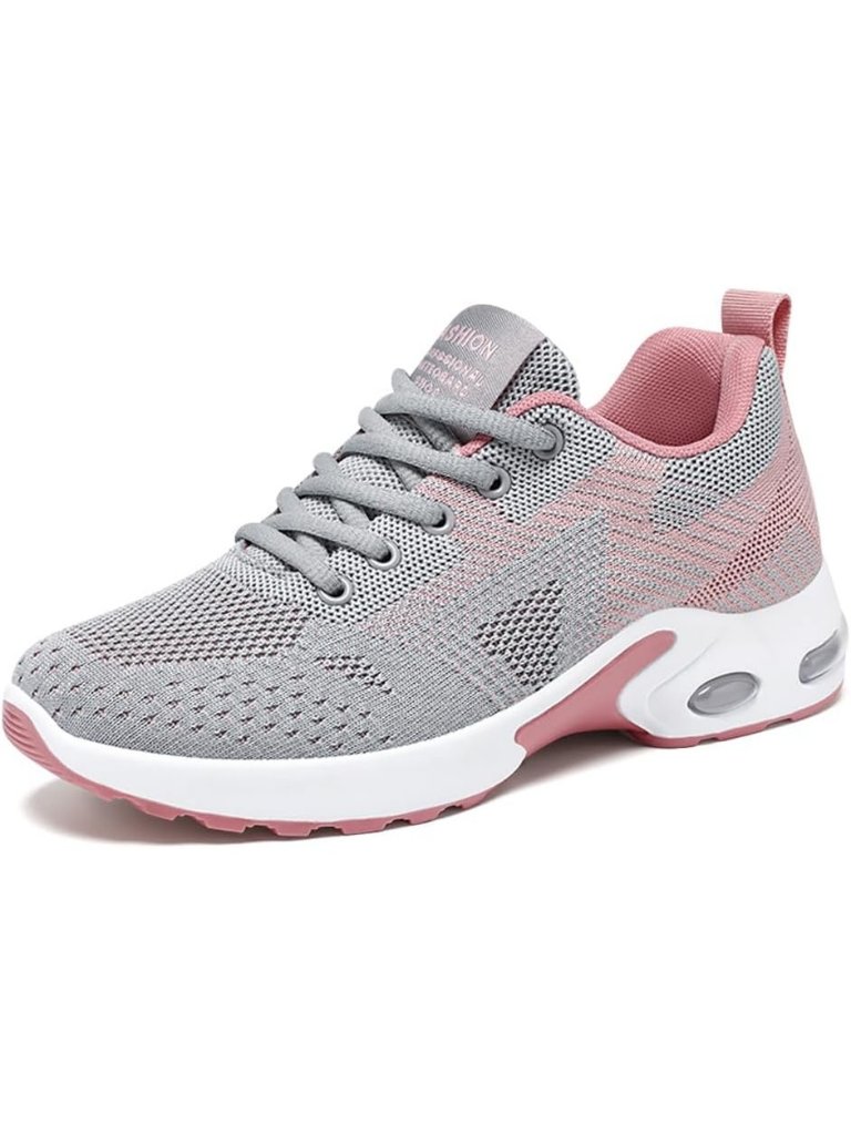 Womens Grey Pink Mesh Breathable Air Cushion Athletic Comfortable Casual Sneaker